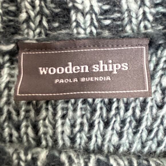 Wooden Ships Teal Fuzzy Cable Knit Sweater S/M Coastal Mohair Blend - Picture 4 of 4